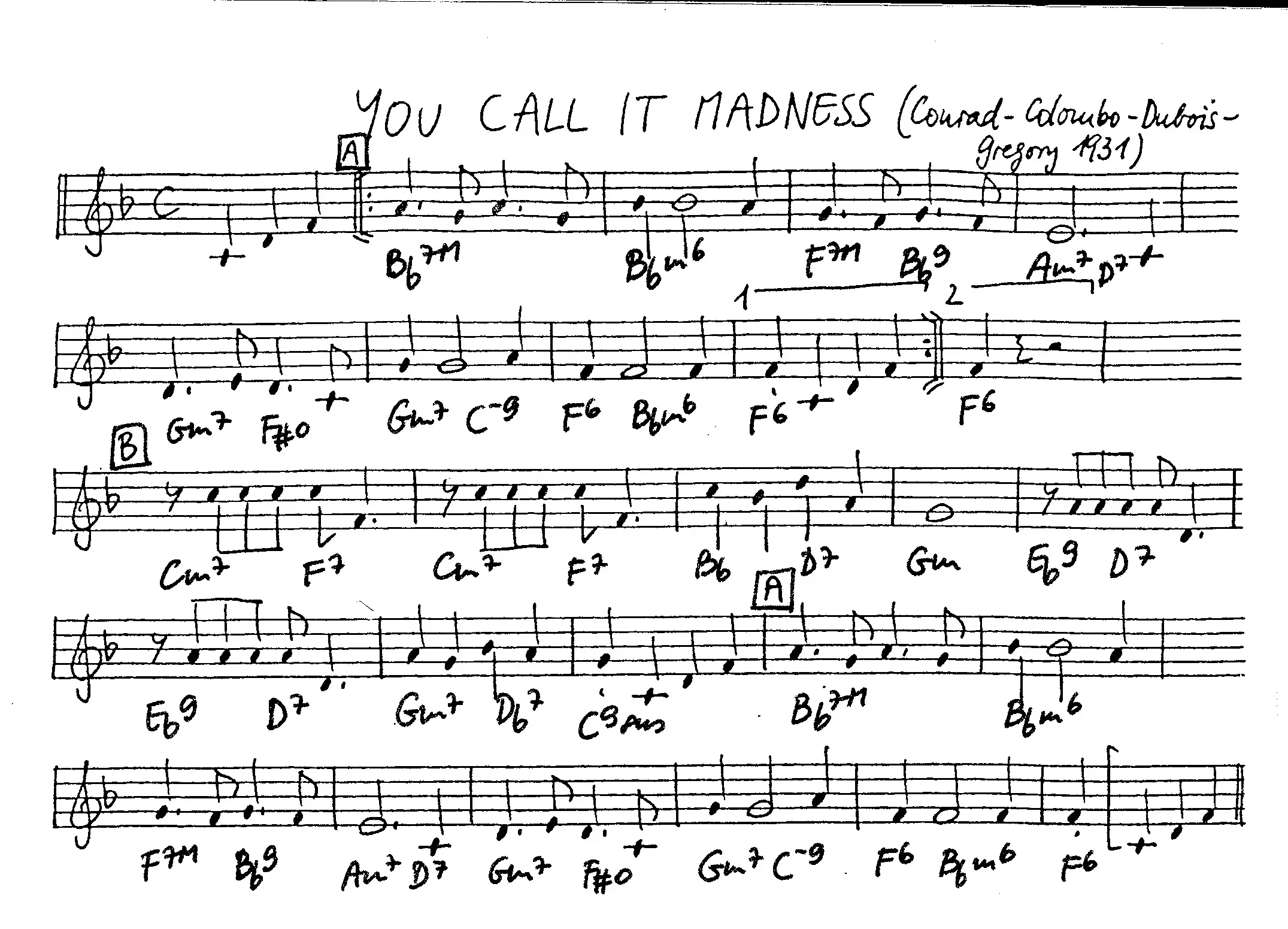 you call it madness free jazz leadsheet - Courtesy of the Jungle Jazz Band